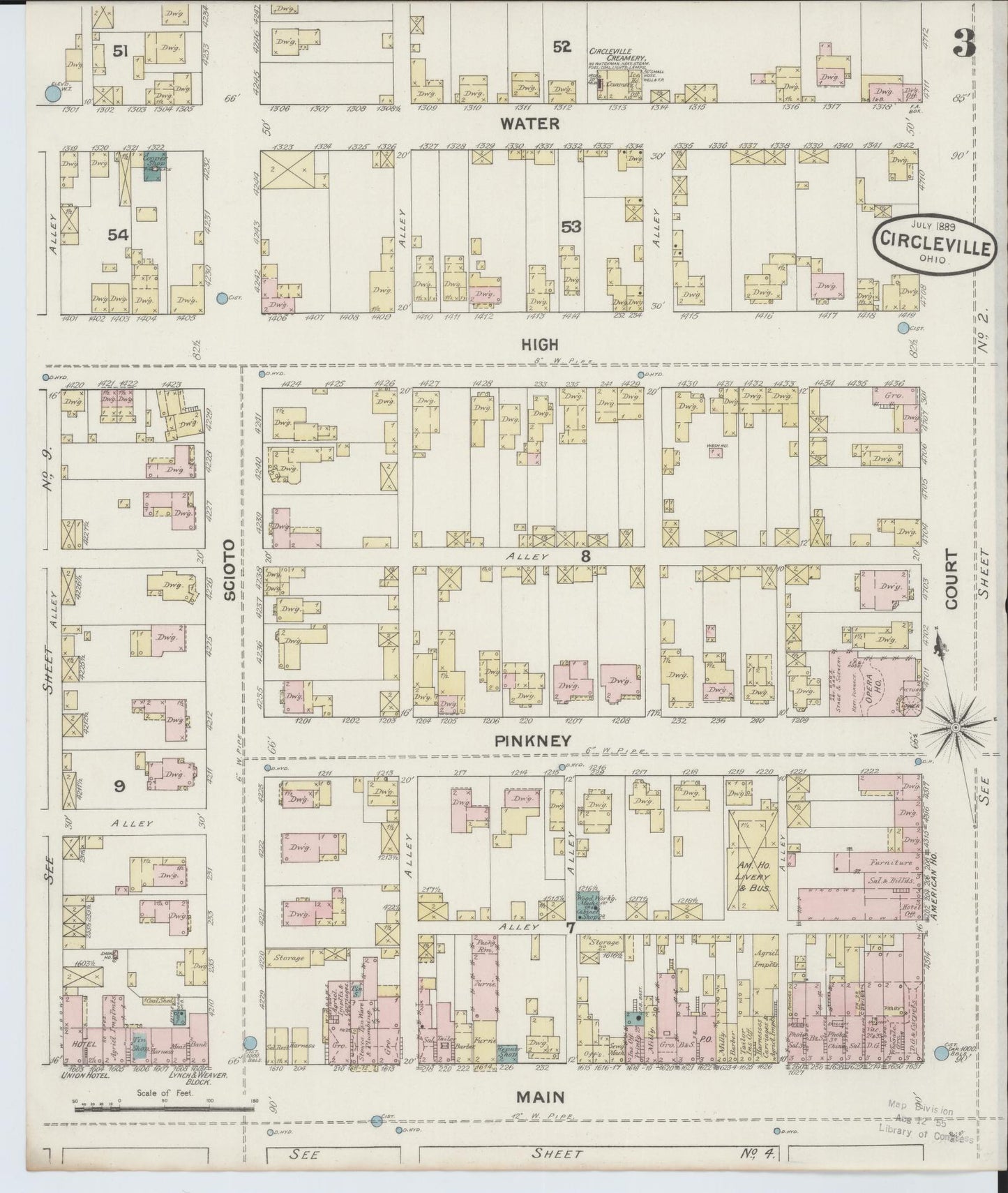 Sanborn Fire Insurance Map from Circleville, Pickaway County, Ohio (1889), Sheet #0003 - Complete Map Set gallery image, historic Sanborn map, vintage wall art, Ohio Ohio