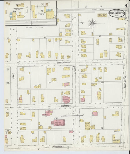 Sanborn Fire Insurance Map from Bowling Green, Wood County, Ohio (1893), Sheet #0004 - Historic Sanborn Fire Insurance Map Print, vintage old map wall art, antique decor, genealogy gift, Ohio Ohio map
