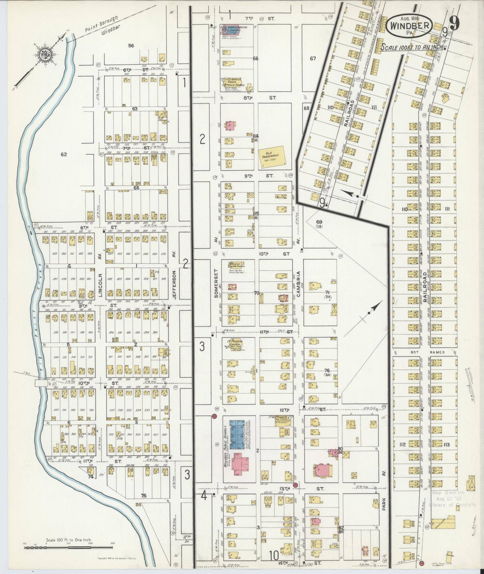 Sanborn Fire Insurance Map from Windber, Somerset County, Pennsylvania (1916), Sheet #0009 - Historic Sanborn Fire Insurance Map Print, vintage old map wall art, antique decor, genealogy gift, Pennsylvania Pennsylvania map