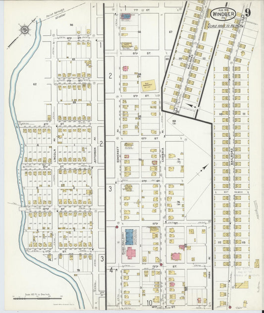 Sanborn Fire Insurance Map from Windber, Somerset County, Pennsylvania (1916), Sheet #0009 - Historic Sanborn Fire Insurance Map Print, vintage old map wall art, antique decor, genealogy gift, Pennsylvania Pennsylvania map
