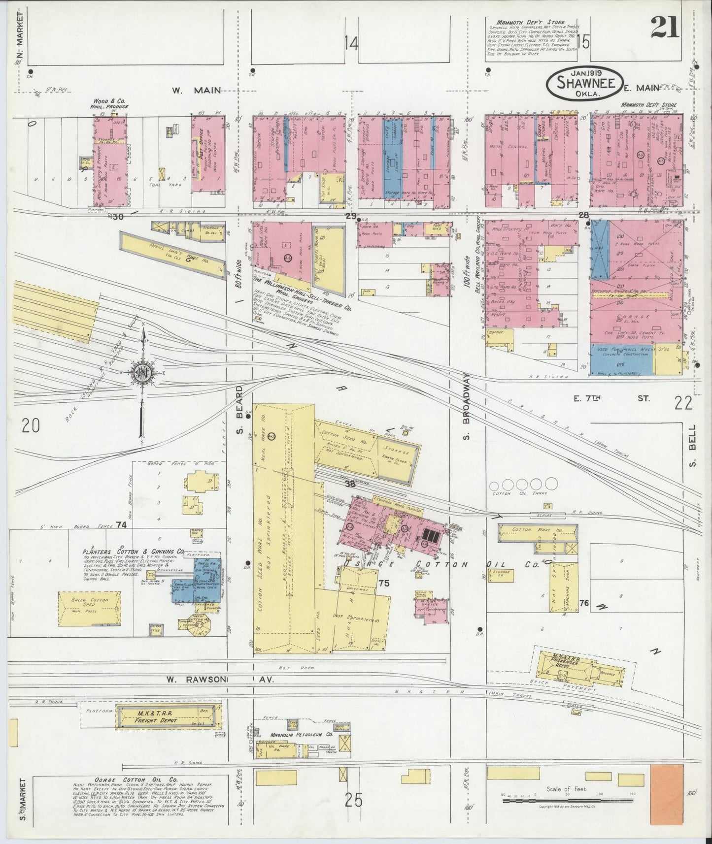 Sanborn Fire Insurance Map from Shawnee, Pottawatomie County, Oklahoma (1919), Sheet #0021 - Complete Map Set gallery image, historic Sanborn map, vintage wall art, Oklahoma Oklahoma