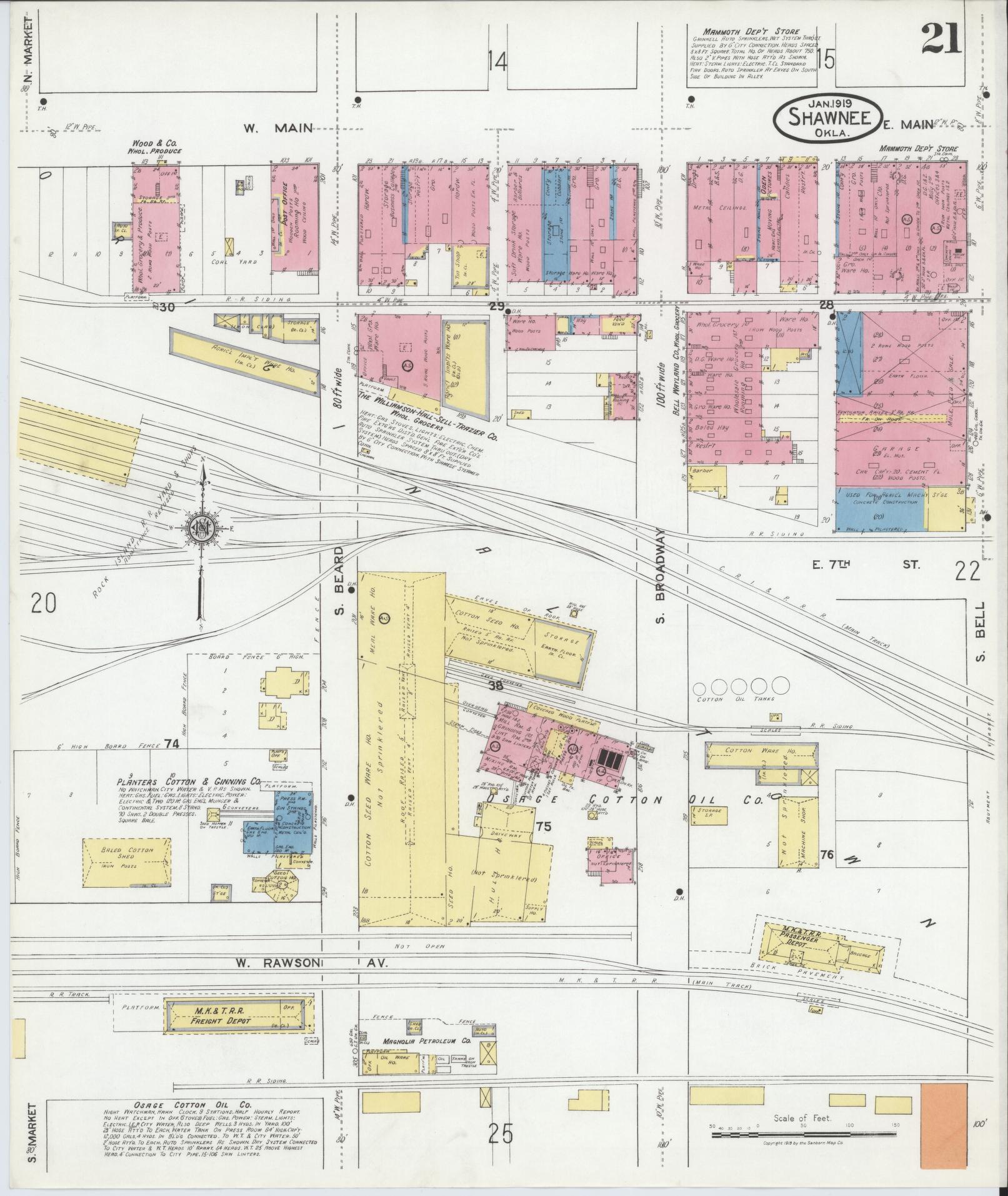 Sanborn Fire Insurance Map from Shawnee, Pottawatomie County, Oklahoma (1919), Sheet #0021 - Complete Map Set gallery image, historic Sanborn map, vintage wall art, Oklahoma Oklahoma