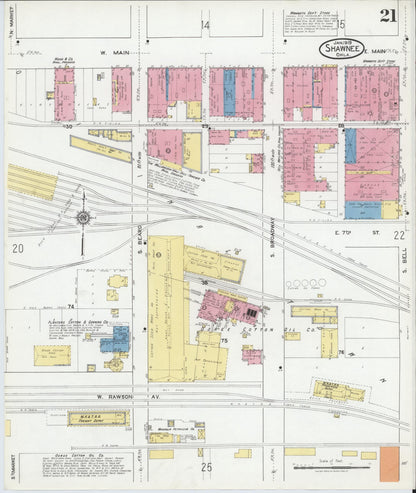 Sanborn Fire Insurance Map from Shawnee, Pottawatomie County, Oklahoma (1919), Sheet #0021 - Complete Map Set gallery image, historic Sanborn map, vintage wall art, Oklahoma Oklahoma