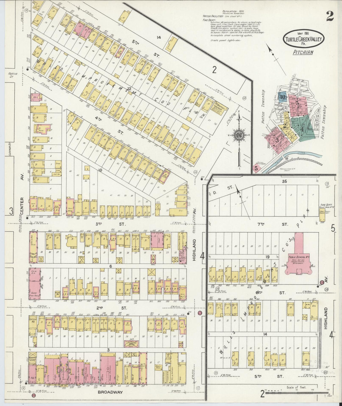 Sanborn Fire Insurance Map from Turtle Creek Valley, Allegheny County, Pennsylvania (1911), Sheet #0002 - Historic Sanborn Fire Insurance Map Print, vintage old map wall art, antique decor, genealogy gift, Pennsylvania Pennsylvania map