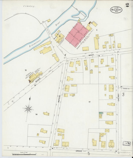 Sanborn Fire Insurance Map from Millbury, Worcester County, Massachusetts (1899), Sheet #0002 - Historic Sanborn Fire Insurance Map Print, vintage old map wall art, antique decor, genealogy gift, Massachusetts Massachusetts map