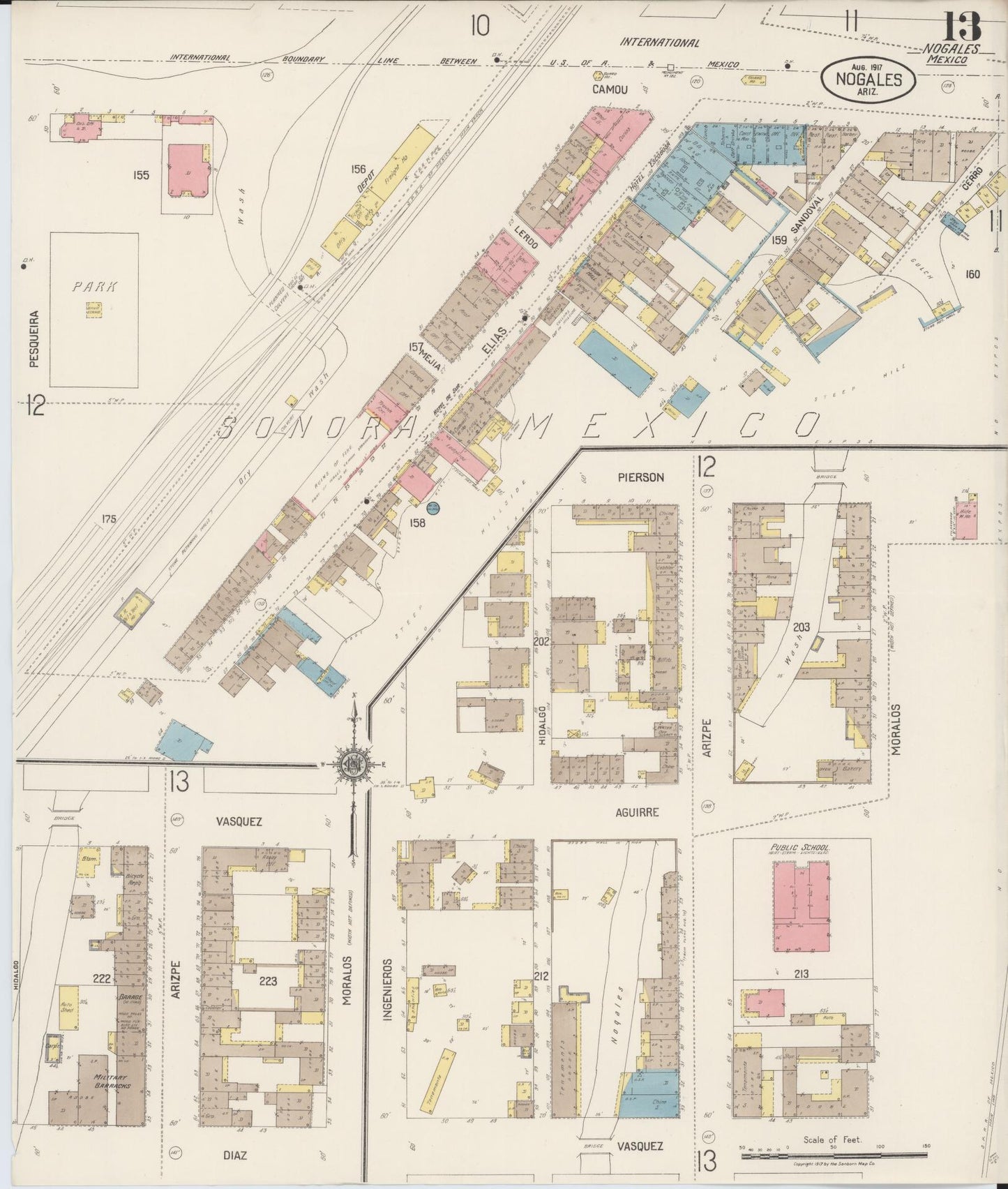 Sanborn Fire Insurance Map from Nogales, Santa Cruz County, Arizona (1917), Sheet #0013 - Complete Map Set gallery image, historic Sanborn map, vintage wall art, Arizona Arizona