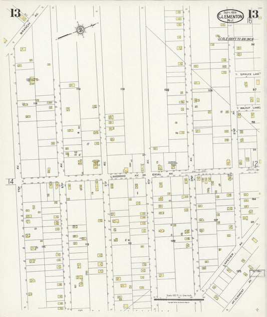 Sanborn Fire Insurance Map from Clementon, Camden County, New Jersey (1924), Sheet #0013 - Historic Sanborn Fire Insurance Map Print, vintage old map wall art, antique decor, genealogy gift, New Jersey New Jersey map