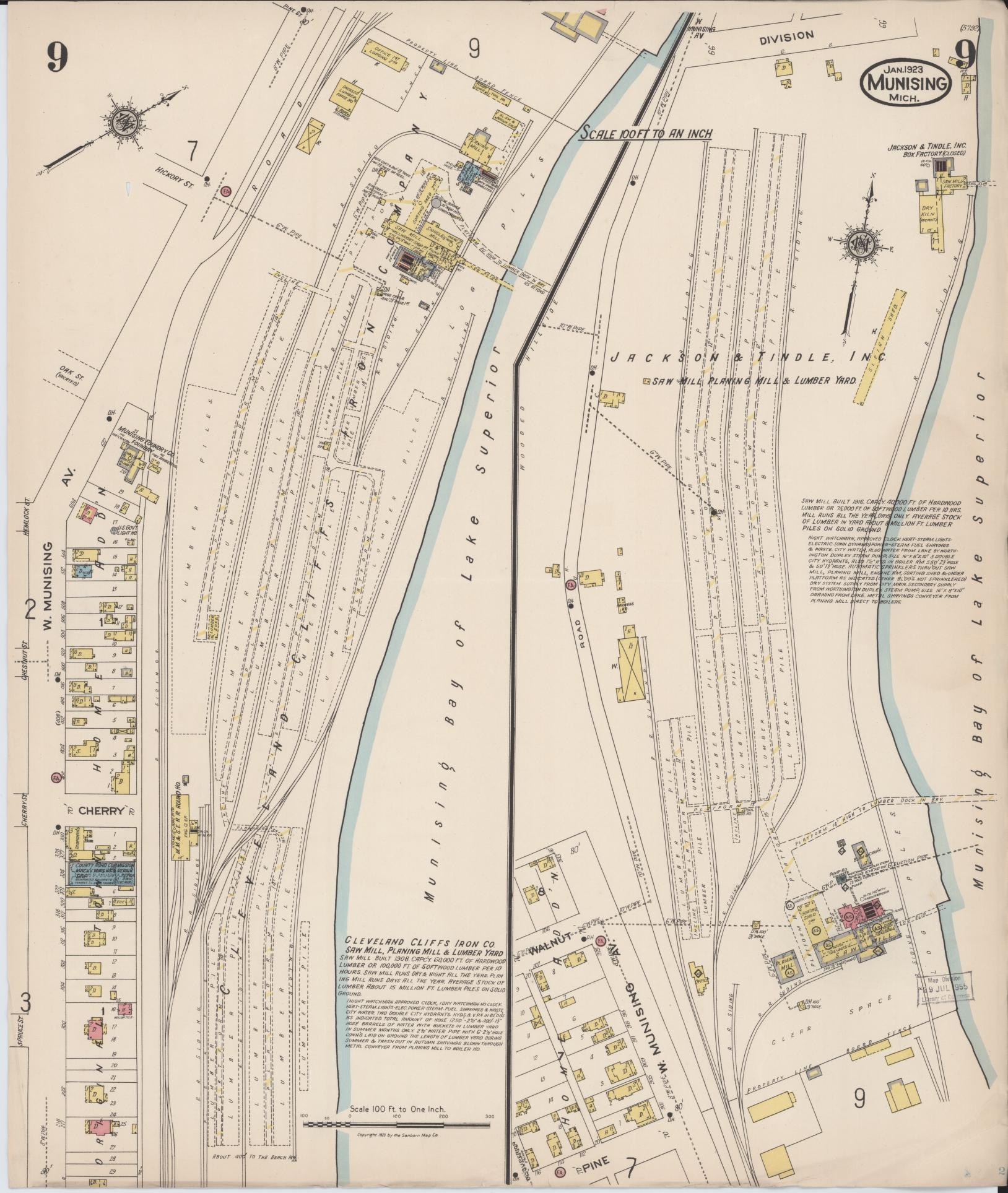 Sanborn Fire Insurance Map from Munising, Alger County, Michigan (1923), Sheet #0009 - Complete Map Set gallery image, historic Sanborn map, vintage wall art, Michigan Michigan