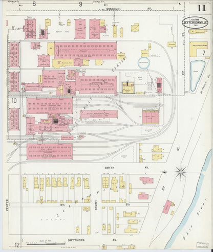 Sanborn Fire Insurance Map from Jeffersonville, Clark County, Indiana (1898), Sheet #0011 - Historic Sanborn Fire Insurance Map Print, vintage old map wall art, antique decor, genealogy gift, Indiana Indiana map