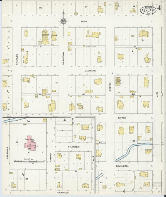 Sanborn Fire Insurance Map from Ashland, Cass County, Illinois (1909), Sheet #0004 - Historic Sanborn Fire Insurance Map Print, vintage old map wall art, antique decor, genealogy gift, Illinois Illinois map