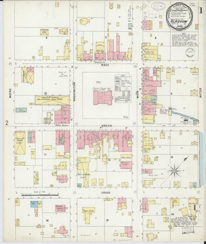 Sanborn Fire Insurance Map from Glasgow, Barren County, Kentucky (1897), Sheet #0001 - Complete Map Set gallery image, historic Sanborn map, vintage wall art, Kentucky Kentucky