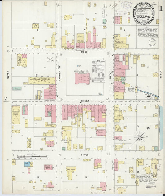 Sanborn Fire Insurance Map from Glasgow, Barren County, Kentucky (1897), Sheet #0001 - Complete Map Set gallery image, historic Sanborn map, vintage wall art, Kentucky Kentucky