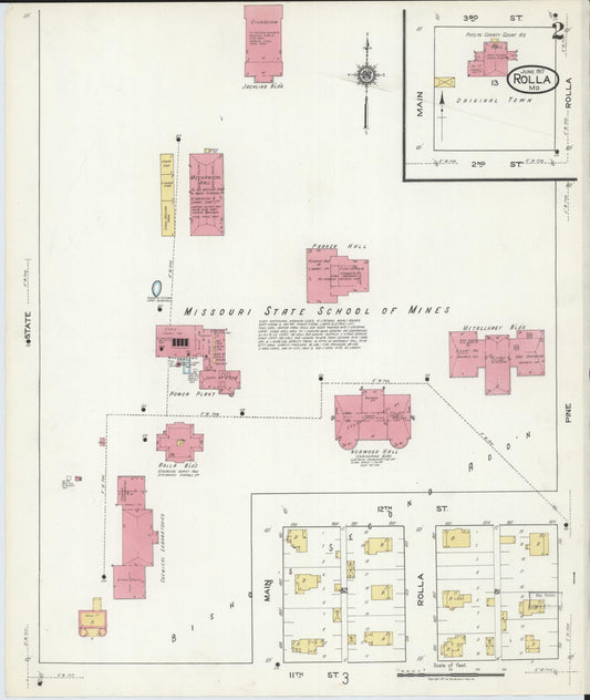 Sanborn Fire Insurance Map from Rolla, Phelps County, Missouri (1917), Sheet #0002 - Historic Sanborn Fire Insurance Map Print, vintage old map wall art, antique decor, genealogy gift, Missouri Missouri map