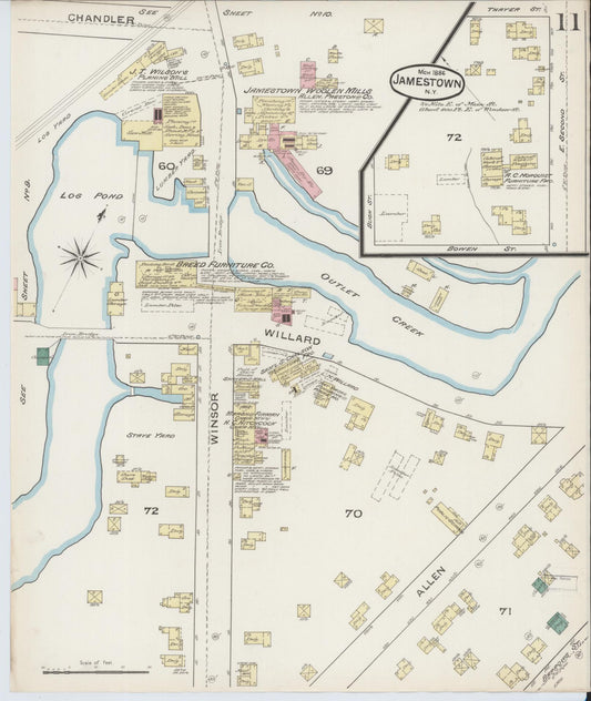 Sanborn Fire Insurance Map from Jamestown, Chautauqua County, New York (1886), Sheet #0011 - Historic Sanborn Fire Insurance Map Print, vintage old map wall art, antique decor, genealogy gift, New York New York map