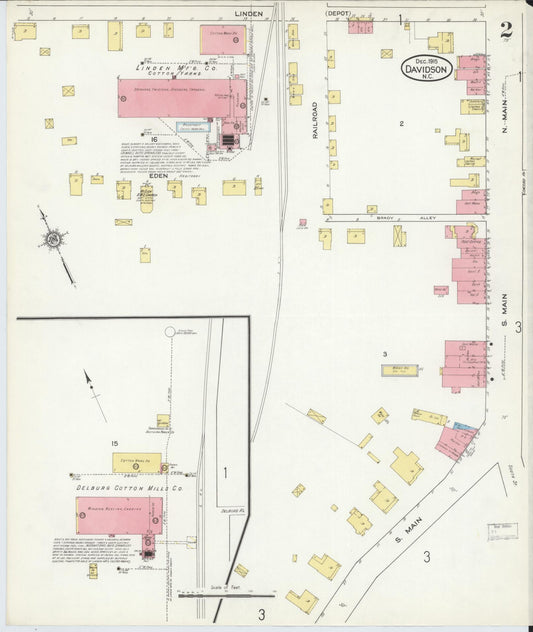 Sanborn Fire Insurance Map from Davidson, Mecklenburg County, North Carolina (1915), Sheet #0002 - Historic Sanborn Fire Insurance Map Print, vintage old map wall art, antique decor, genealogy gift, North Carolina North Carolina map
