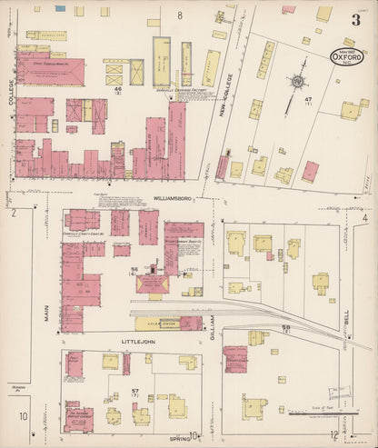 Sanborn Fire Insurance Map from Oxford, Granville County, North Carolina (1922), Sheet #0003 - Historic Sanborn Fire Insurance Map Print, vintage old map wall art, antique decor, genealogy gift, North Carolina North Carolina map