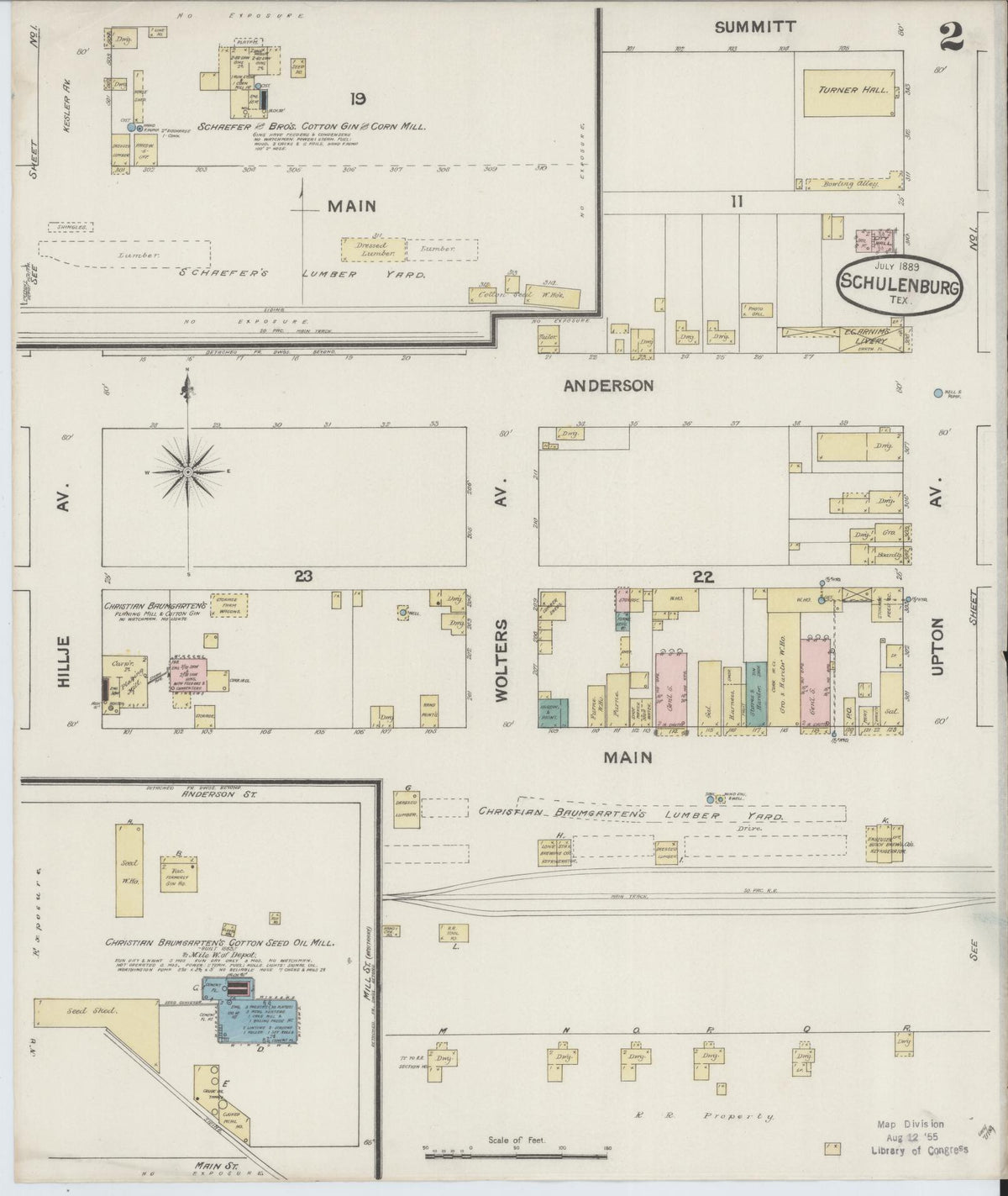 Sanborn Fire Insurance Map from Schulenburg, Fayette County, Texas (1889), Sheet #0002 - Complete Map Set gallery image, historic Sanborn map, vintage wall art, Texas Texas