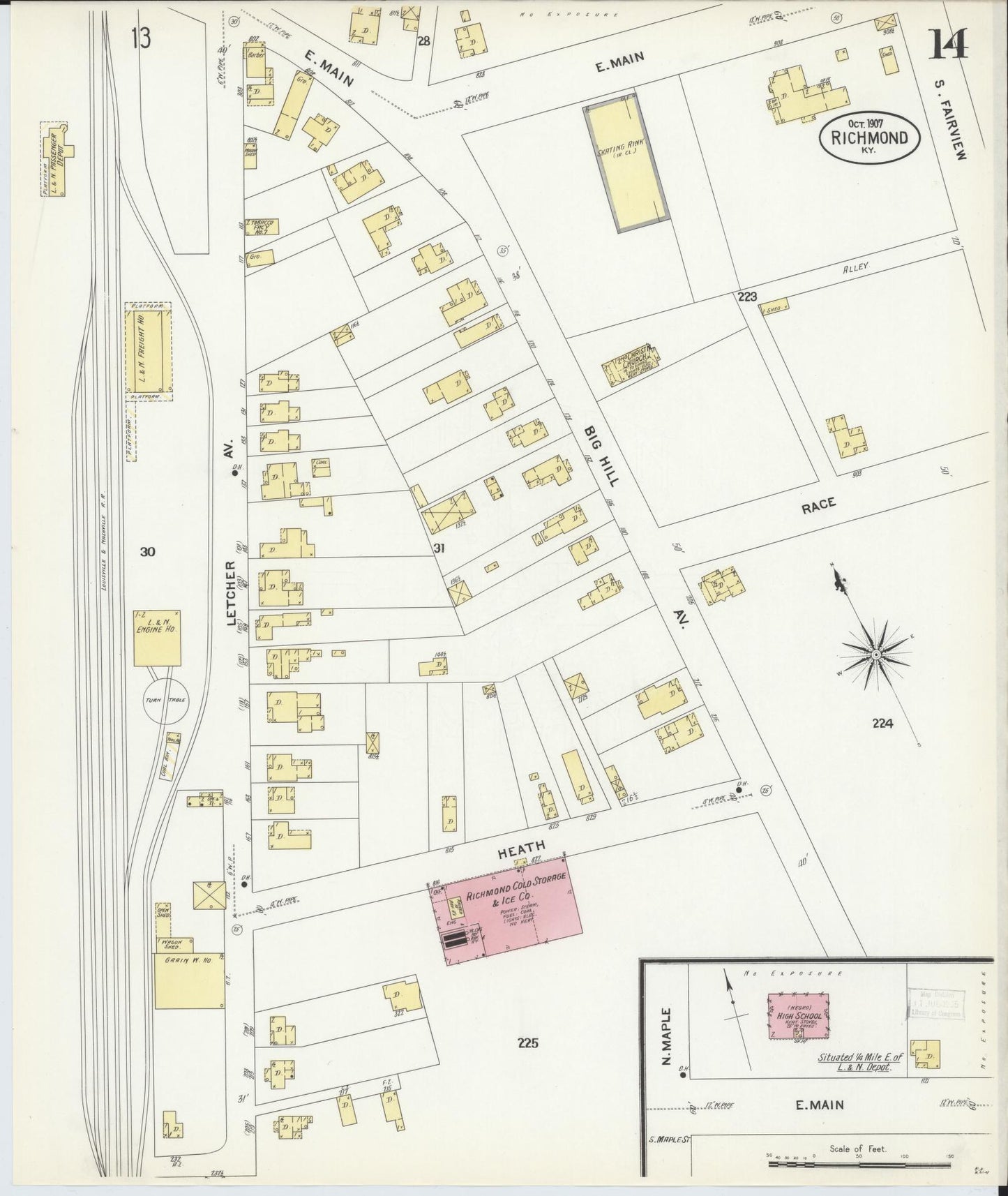 Sanborn Fire Insurance Map from Richmond, Madison County, Kentucky (1907), Sheet #0014 - Historic Sanborn Fire Insurance Map Print, vintage old map wall art, antique decor, genealogy gift, Kentucky Kentucky map