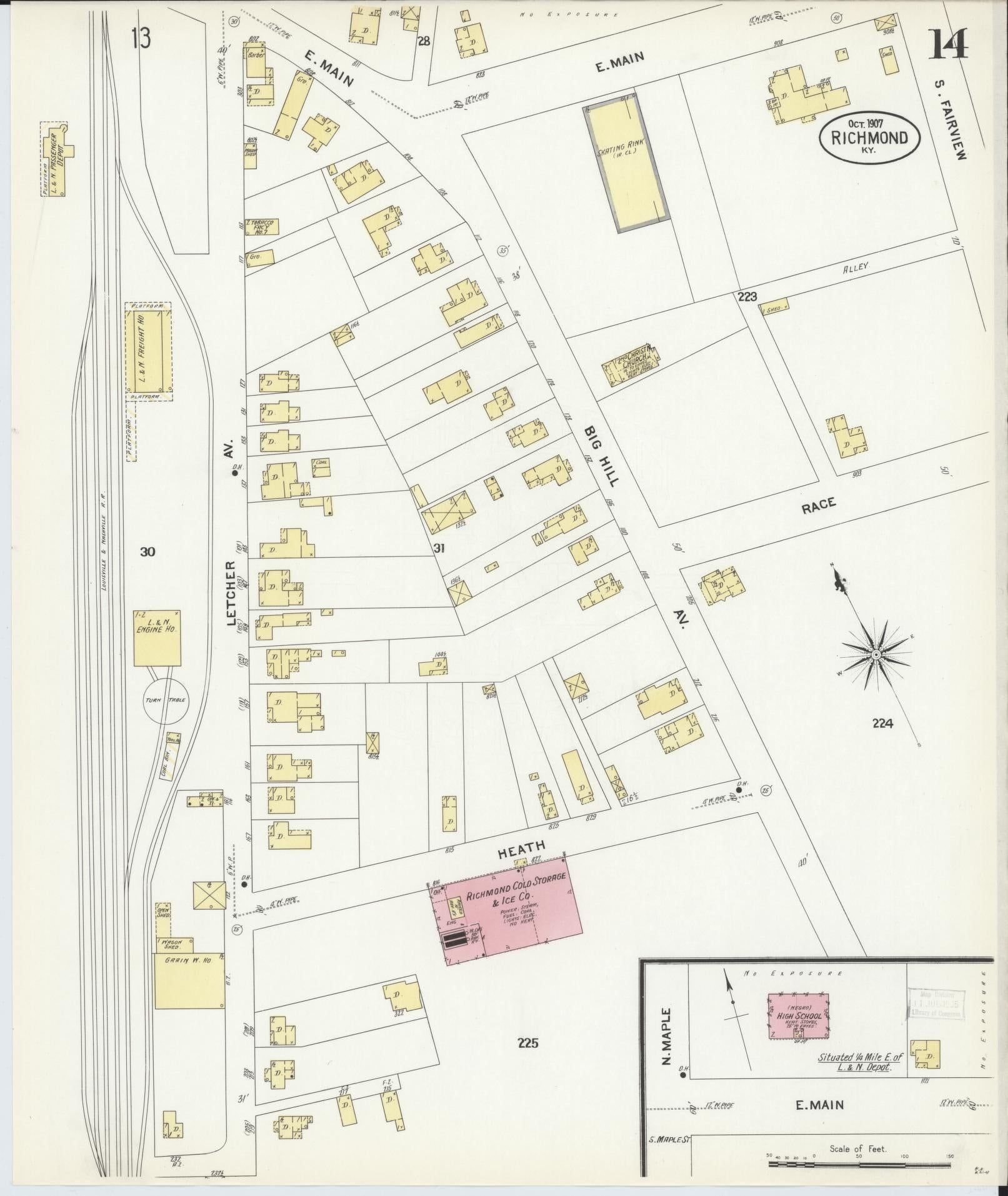 Sanborn Fire Insurance Map from Richmond, Madison County, Kentucky (1907), Sheet #0014 - Historic Sanborn Fire Insurance Map Print, vintage old map wall art, antique decor, genealogy gift, Kentucky Kentucky map