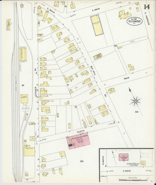 Sanborn Fire Insurance Map from Richmond, Madison County, Kentucky (1907), Sheet #0014 - Historic Sanborn Fire Insurance Map Print, vintage old map wall art, antique decor, genealogy gift, Kentucky Kentucky map