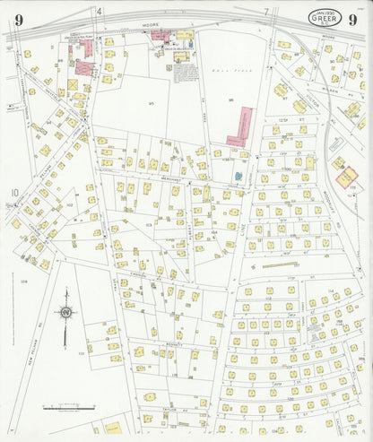 Sanborn Fire Insurance Map from Greer, Greenville and Spartanburg Counties, South Carolina (1930), Sheet #0009 - Complete Map Set gallery image, historic Sanborn map, vintage wall art, South Carolina South Carolina