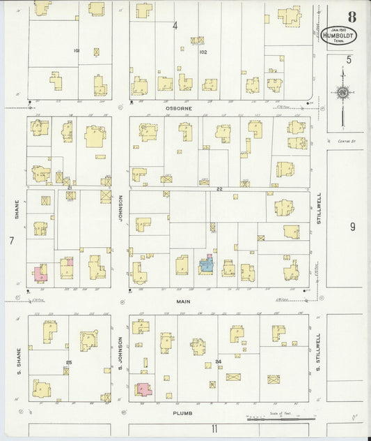 Sanborn Fire Insurance Map from Humboldt, Gibson County, Tennessee (1910), Sheet #0008 - Historic Sanborn Fire Insurance Map Print, vintage old map wall art, antique decor, genealogy gift, Tennessee Tennessee map