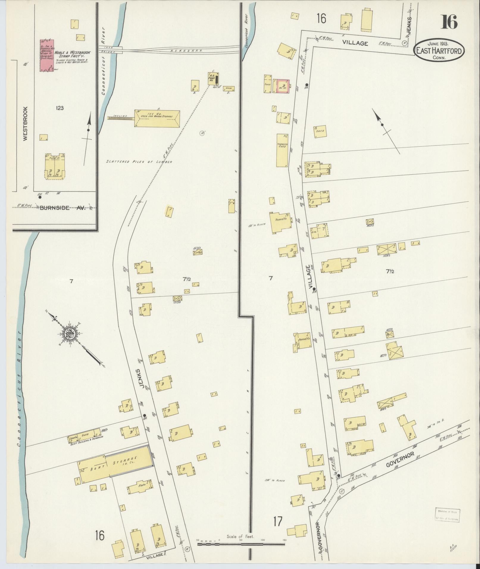Sanborn Fire Insurance Map from East Hartford, Hartford County, Connecticut (1913), Sheet #0016 - Complete Map Set gallery image, historic Sanborn map, vintage wall art, Connecticut Connecticut