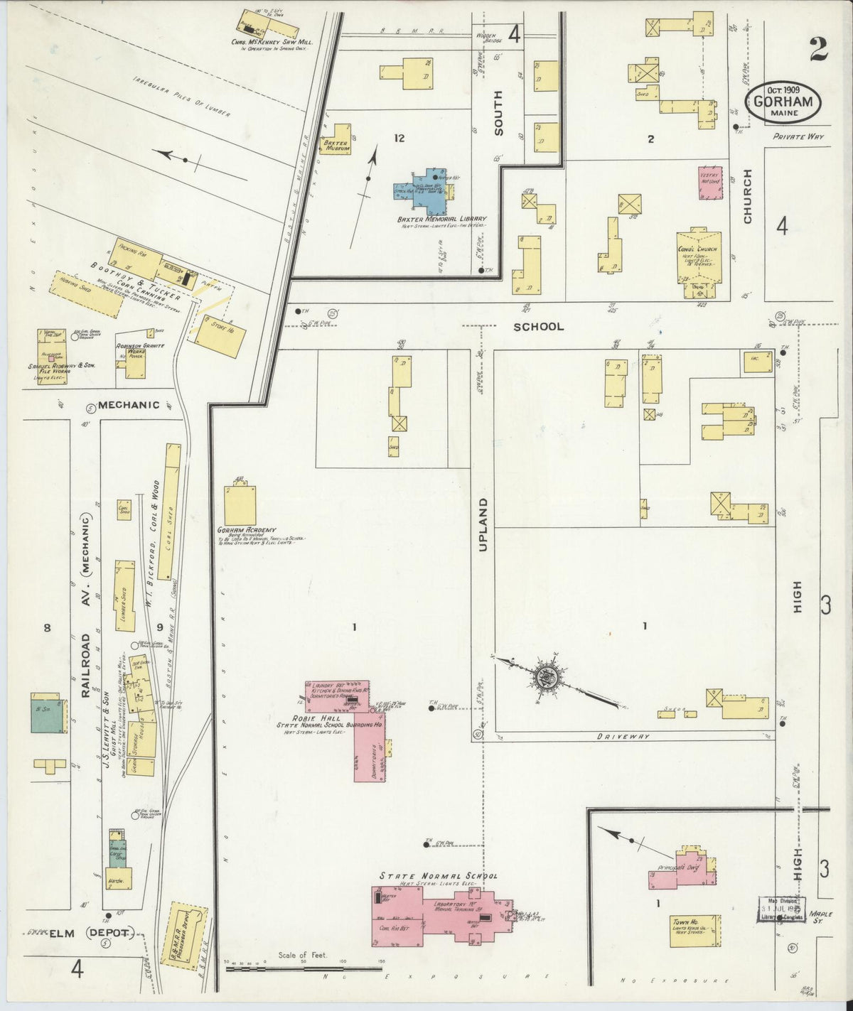 Sanborn Fire Insurance Map from Gorham, Cumberland County, Maine (1909), Sheet #0002 - Historic Sanborn Fire Insurance Map Print, vintage old map wall art, antique decor, genealogy gift, Maine Maine map