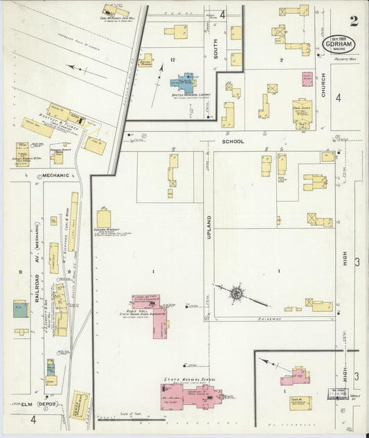 Sanborn Fire Insurance Map from Gorham, Cumberland County, Maine (1909), Sheet #0002 - Historic Sanborn Fire Insurance Map Print, vintage old map wall art, antique decor, genealogy gift, Maine Maine map