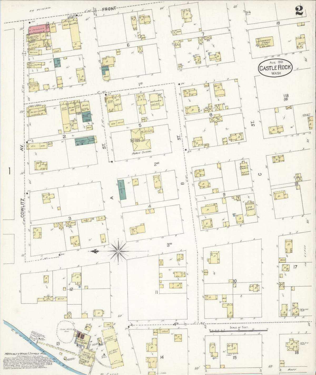 Sanborn Fire Insurance Map from Castle Rock, Cowlitz County, Washington (1901), Sheet #0002 - Historic Sanborn Fire Insurance Map Print, vintage old map wall art, antique decor, genealogy gift, Washington Washington map