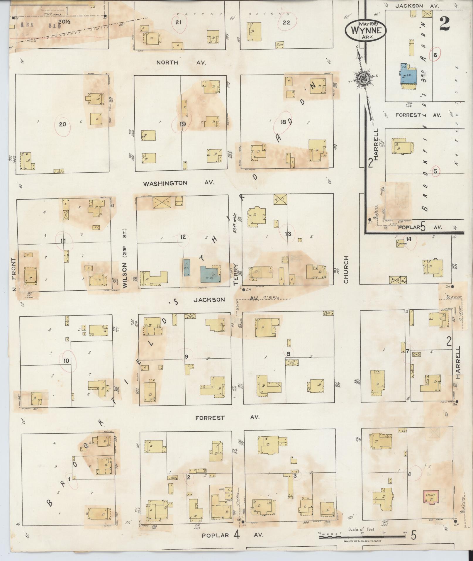Sanborn Fire Insurance Map from Wynne, Cross County, Arkansas (1945), Sheet #0002 - Historic Sanborn Fire Insurance Map Print, vintage old map wall art, antique decor, genealogy gift, Arkansas Arkansas map