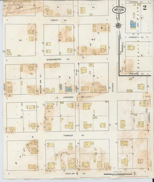 Sanborn Fire Insurance Map from Wynne, Cross County, Arkansas (1945), Sheet #0002 - Historic Sanborn Fire Insurance Map Print, vintage old map wall art, antique decor, genealogy gift, Arkansas Arkansas map