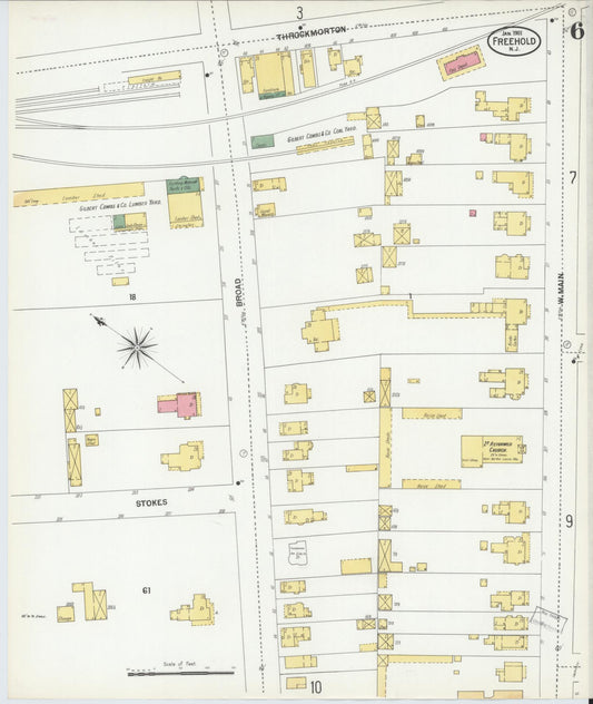 Sanborn Fire Insurance Map from Freehold, Monmouth County, New Jersey (1901), Sheet #0006 - Historic Sanborn Fire Insurance Map Print, vintage old map wall art, antique decor, genealogy gift, New Jersey New Jersey map