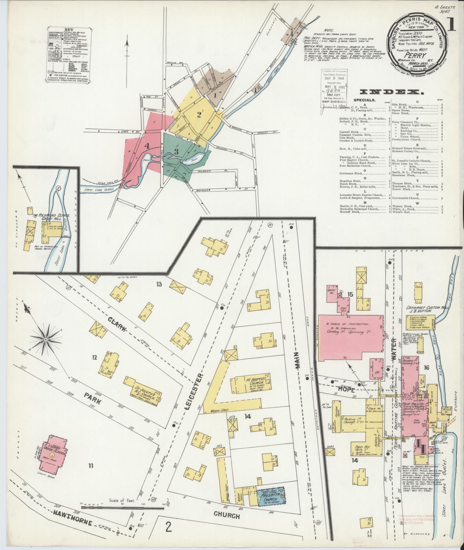 Sanborn Fire Insurance Map from Perry, Wyoming County, New York (1900), Sheet #0001 - Complete Map Set gallery image, historic Sanborn map, vintage wall art, Perry Wyoming