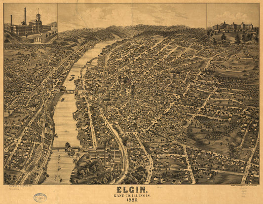 Elgin, Kane Co., Illinois 1880. (1880) – Historic Bird’s-Eye View Panorama Print