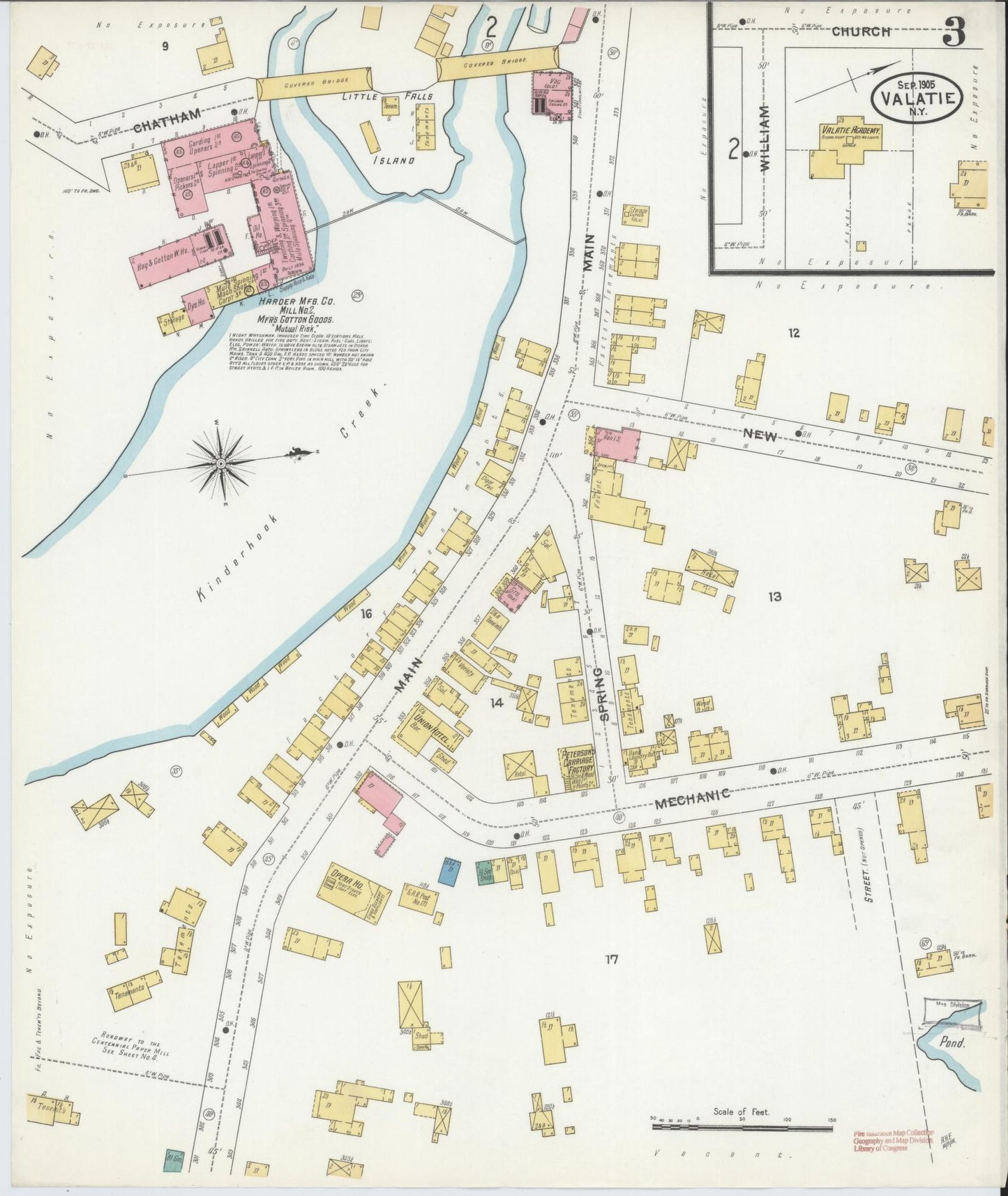 Sanborn Fire Insurance Map from Valatie, Columbia County, New York (1905), Sheet #0003 - Historic Sanborn Fire Insurance Map Print, vintage old map wall art, antique decor, genealogy gift, New York New York map