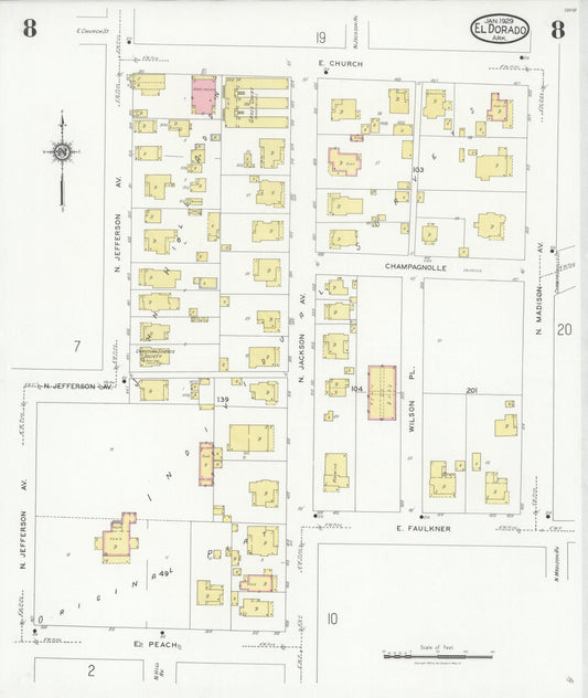 Sanborn Fire Insurance Map from El Dorado, Union County, Arkansas (1929), Sheet #0008 - Historic Sanborn Fire Insurance Map Print, vintage old map wall art, antique decor, genealogy gift, Arkansas Arkansas map