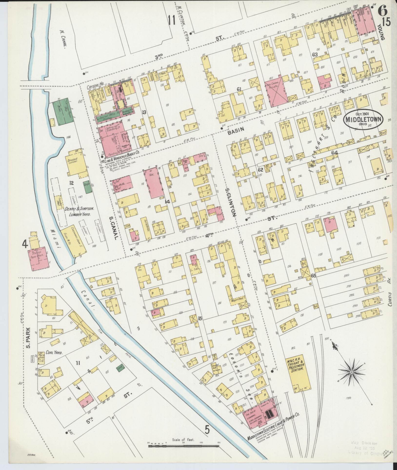 Sanborn Fire Insurance Map from Middletown, Butler County, Ohio (1901), Sheet #0006 - Complete Map Set gallery image, historic Sanborn map, vintage wall art, Ohio Ohio