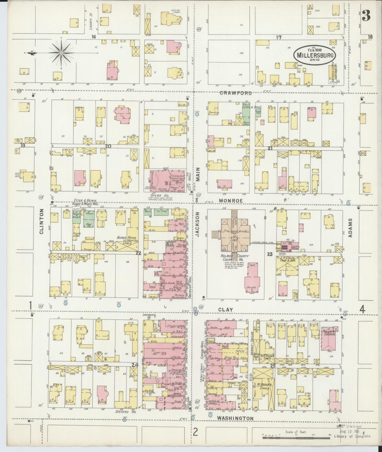 Sanborn Fire Insurance Map from Millersburg, Holmes County, Ohio (1898), Sheet #0003 - Complete Map Set gallery image, historic Sanborn map, vintage wall art, Ohio Ohio