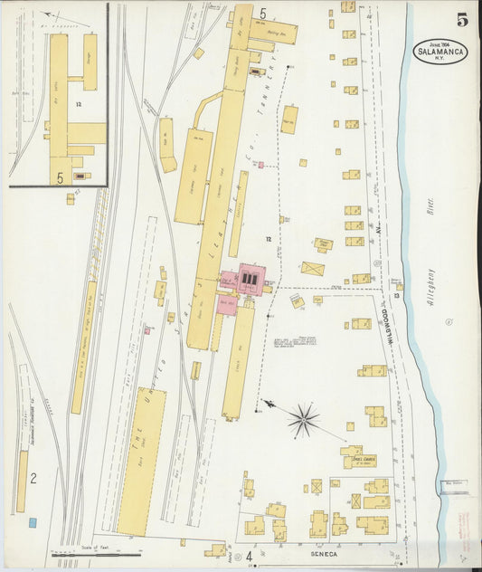 Sanborn Fire Insurance Map from Salamanca, Cattaraugus County, New York (1904), Sheet #0005 - Historic Sanborn Fire Insurance Map Print, vintage old map wall art, antique decor, genealogy gift, New York New York map