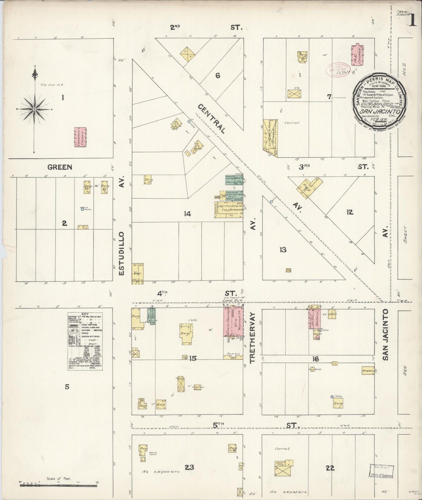 Sanborn Fire Insurance Map from San Jacinto, Riverside County, California (1891), Sheet #0001 - Complete Map Set gallery image, historic Sanborn map, vintage wall art, California California