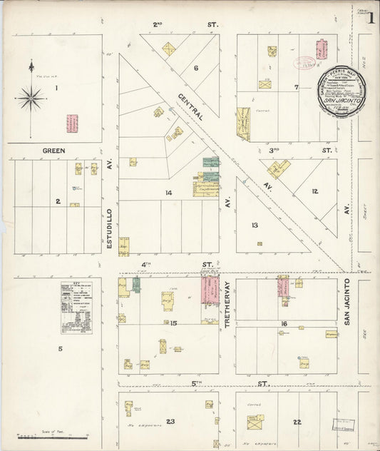 Sanborn Fire Insurance Map from San Jacinto, Riverside County, California (1891), Sheet #0001 - Complete Map Set gallery image, historic Sanborn map, vintage wall art, California California