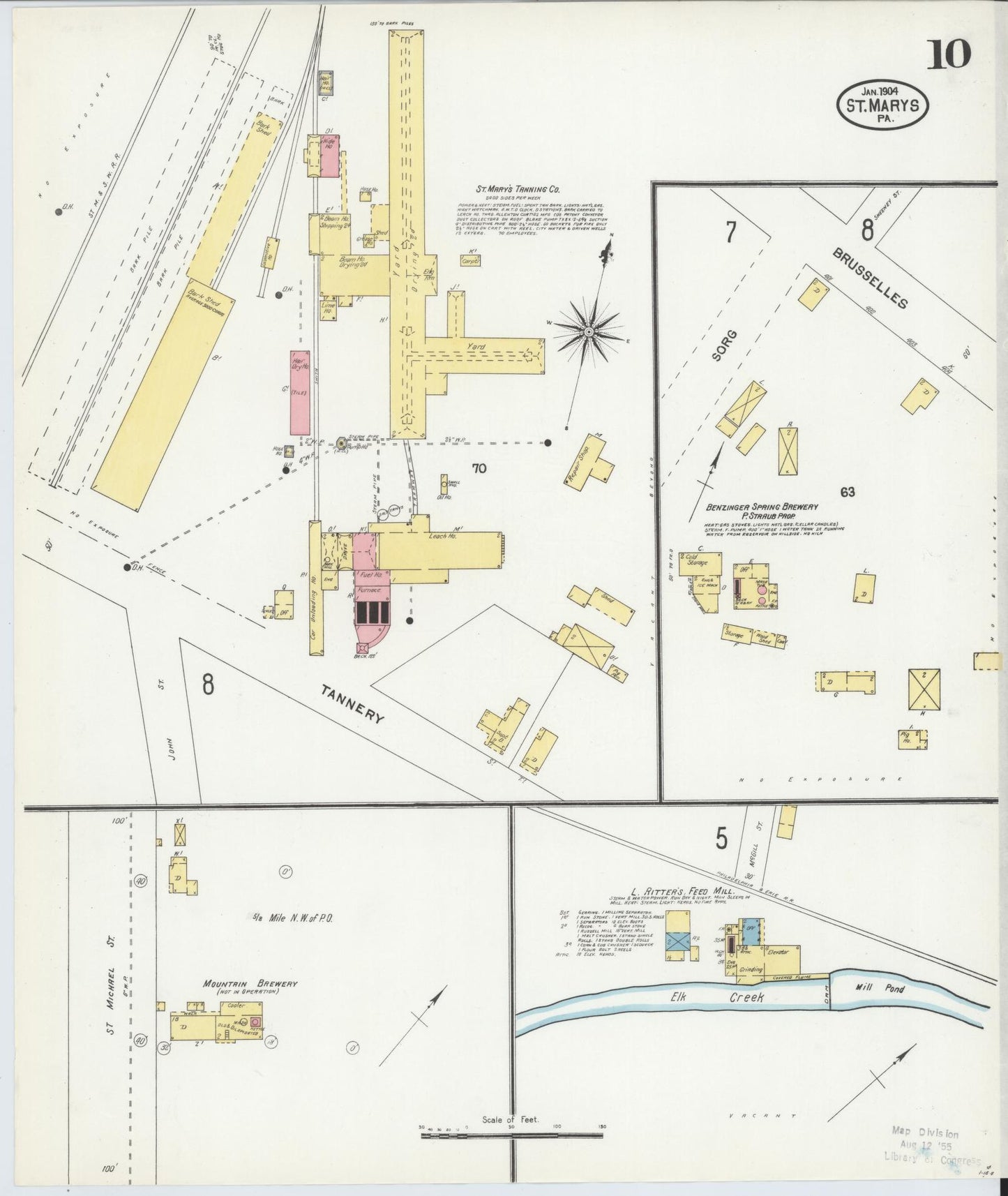 Sanborn Fire Insurance Map from Saint Marys, Elk County, Pennsylvania (1904), Sheet #0010 - Complete Map Set gallery image, historic Sanborn map, vintage wall art, Pennsylvania Pennsylvania