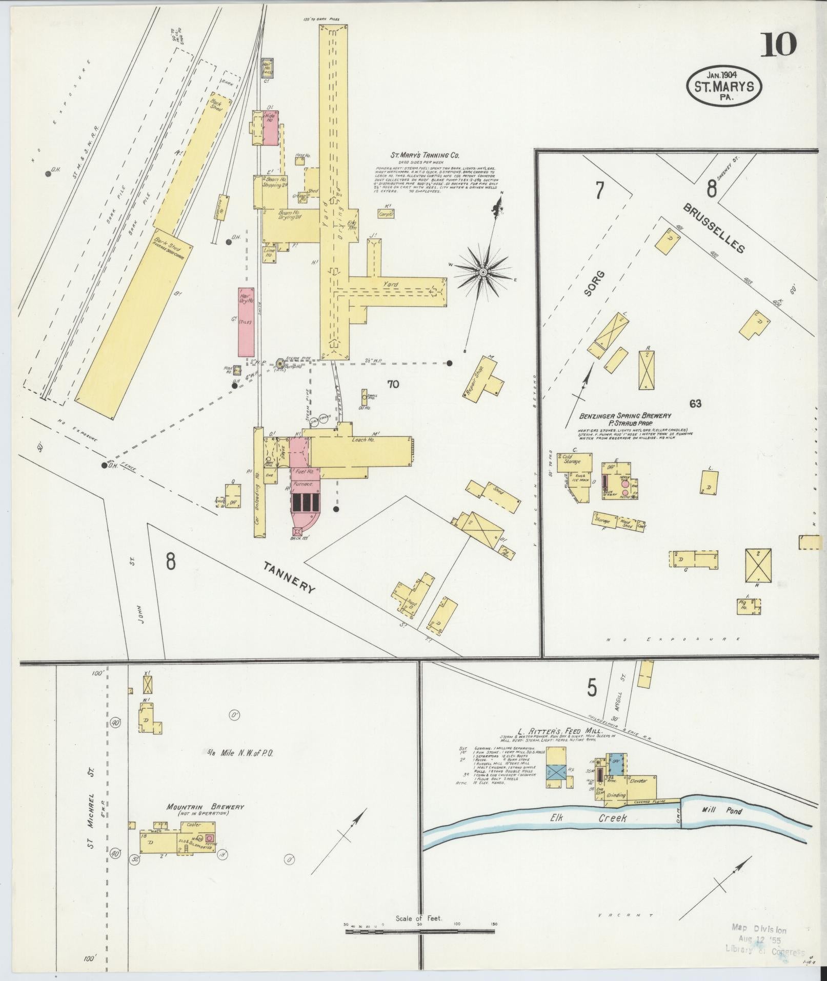 Sanborn Fire Insurance Map from Saint Marys, Elk County, Pennsylvania (1904), Sheet #0010 - Complete Map Set gallery image, historic Sanborn map, vintage wall art, Pennsylvania Pennsylvania