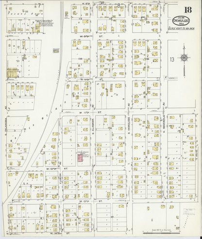 Sanborn Fire Insurance Map from Okmulgee, Okmulgee County, Oklahoma (1916), Sheet #0018 - Complete Map Set gallery image, historic Sanborn map, vintage wall art, Oklahoma Oklahoma