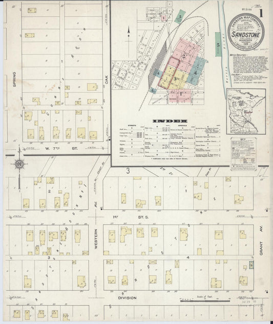 Sanborn Fire Insurance Map from Sandstone, Pine County, Minnesota (1914), Sheet #0001 - Historic Sanborn Fire Insurance Map Print, vintage old map wall art, antique decor, genealogy gift, Minnesota Minnesota map