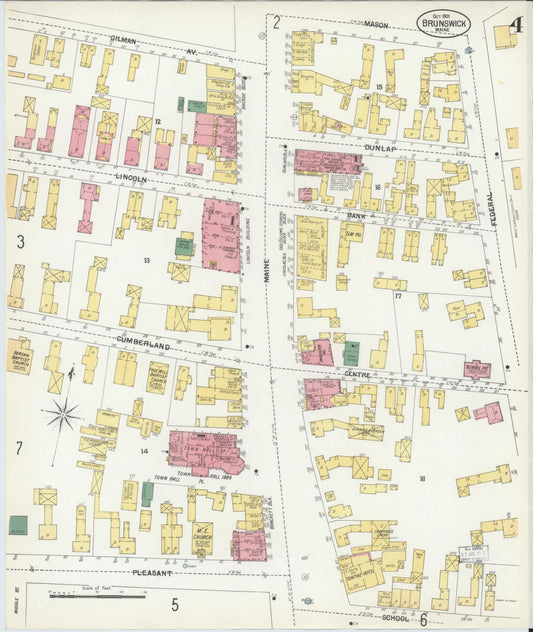 Sanborn Fire Insurance Map from Brunswick, Cumberland County, Maine (1901), Sheet #0004 - Historic Sanborn Fire Insurance Map Print, vintage old map wall art, antique decor, genealogy gift, Maine Maine map