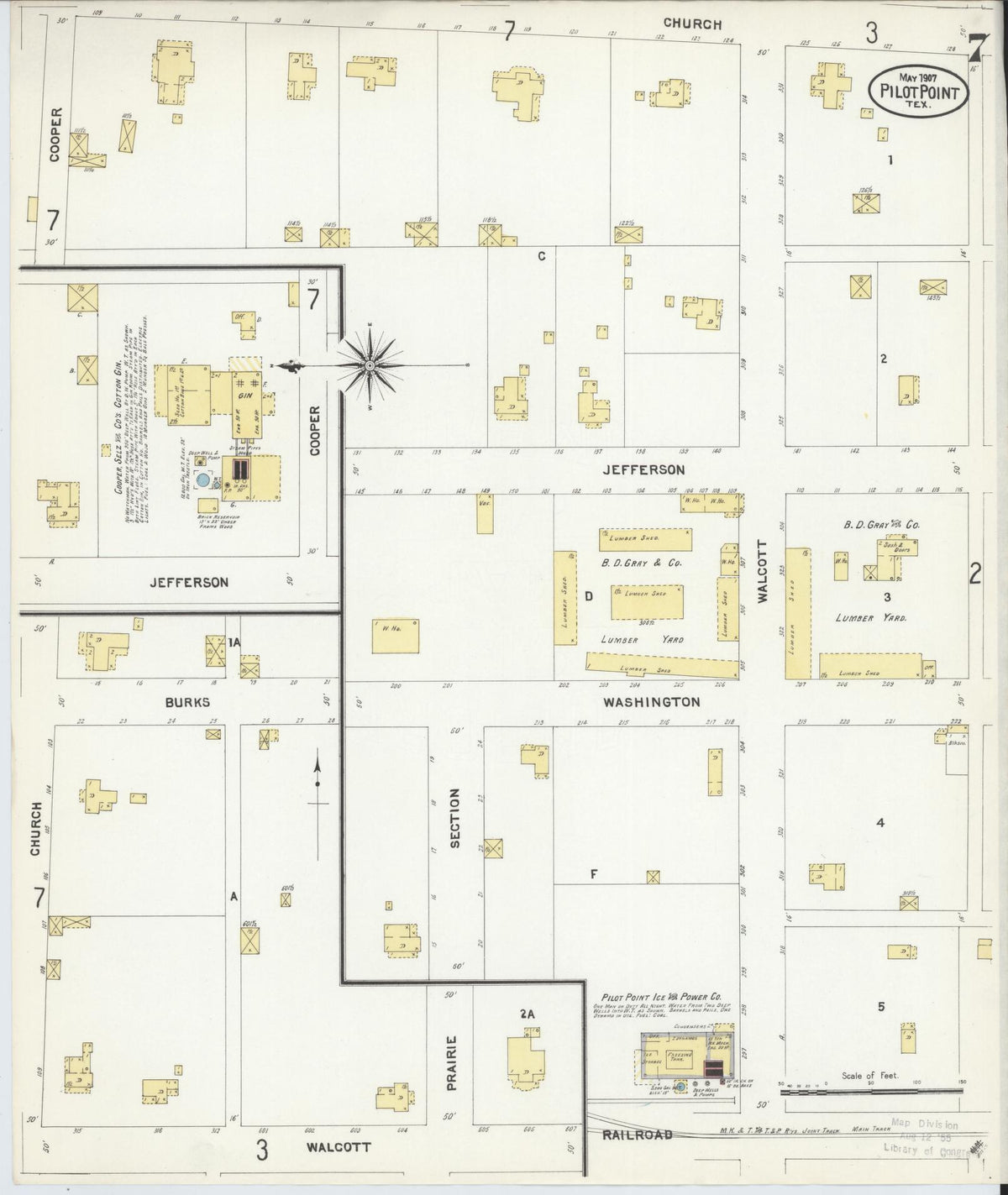Sanborn Fire Insurance Map from Pilot Point, Denton County, Texas (1907), Sheet #0007 - Complete Map Set gallery image, historic Sanborn map, vintage wall art, Texas Texas