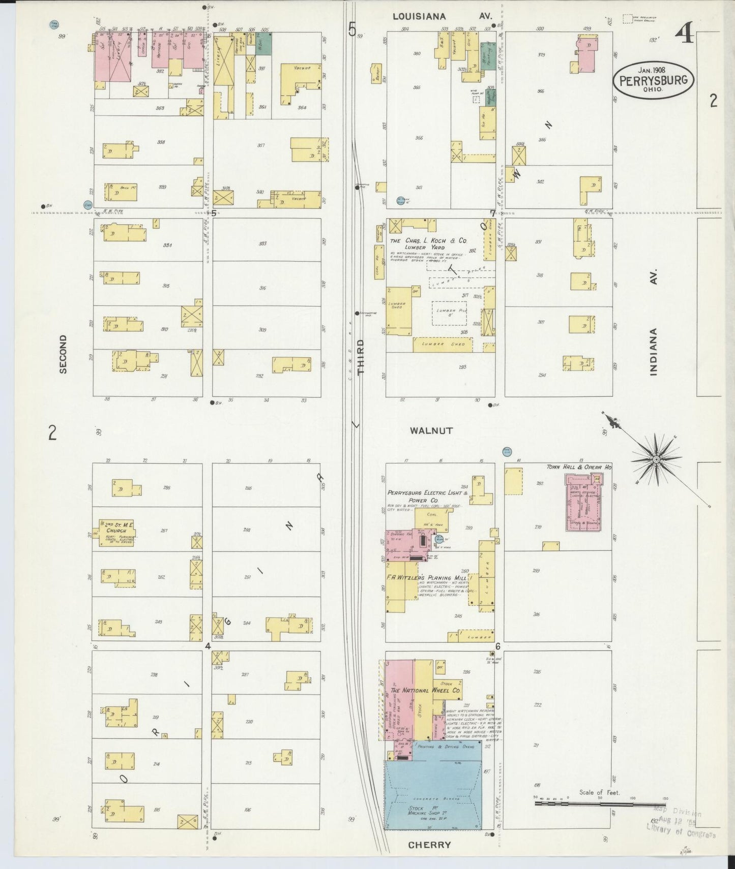 Sanborn Fire Insurance Map from Perrysburg, Wood County, Ohio (1908), Sheet #0004 - Historic Sanborn Fire Insurance Map Print, vintage old map wall art, antique decor, genealogy gift, Ohio Ohio map
