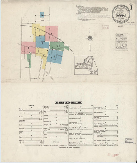 Sanborn Fire Insurance Map from Sodus, Wayne County, New York (1915), Sheet #0001 - Historic Sanborn Fire Insurance Map Print, vintage old map wall art, antique decor, genealogy gift, New York New York map